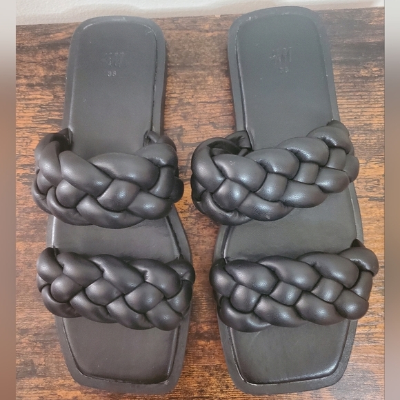 Womens H&M Black Braided Square Toe Sandals Size 7 - Picture 6 of 11